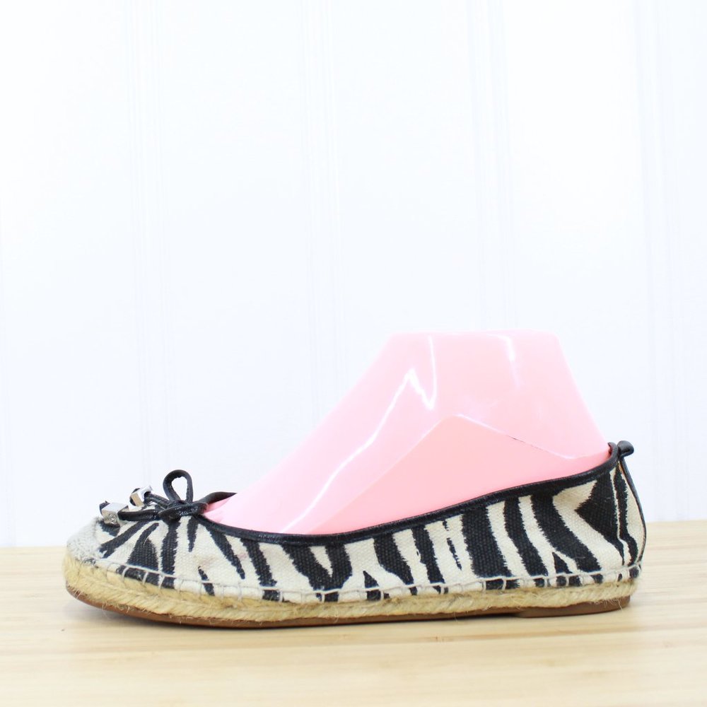 MICHAEL KORS Women's Black Zebra Print Espadrille Ballet Flats Shoes 8 - Picture 1 of 9